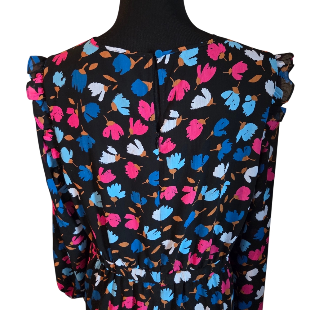 J. Crew Blue Floral A-Line Dress with Ruffle Sleeves Size 12 - Picture 4 of 9